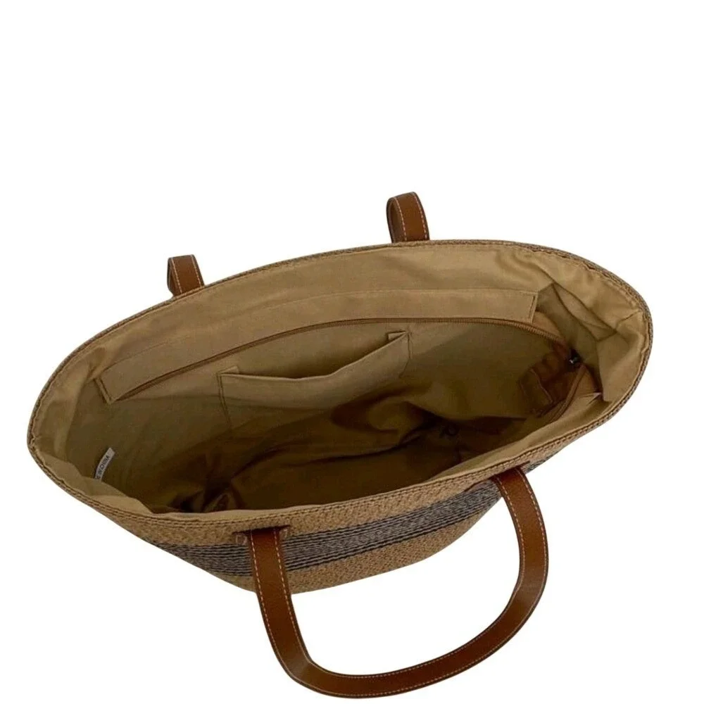 Straw Tote Bag and Wide Brim Sun Hat Set Striped‎ Beach Vacation